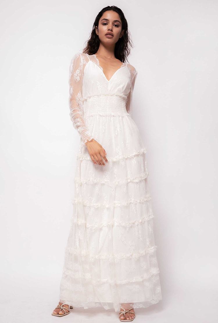 White Women\'s Pinko Lace Maxi Dress | Ireland-72340159