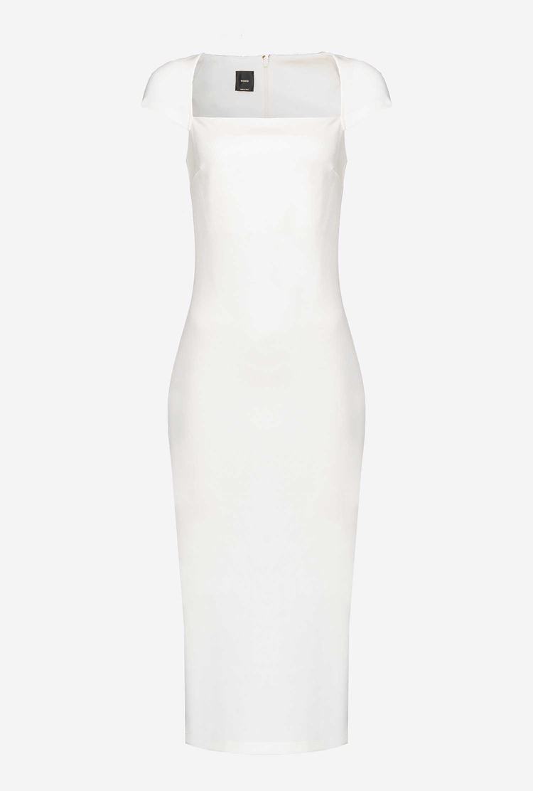 White Women's Pinko Long, Plain, Snug-fitting Dress | Ireland-06597439