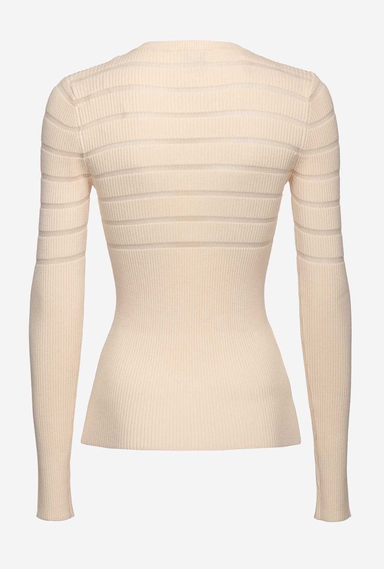 White Women's Pinko Long-sleeved Lurex Striped Sweaters | Ireland-05948769