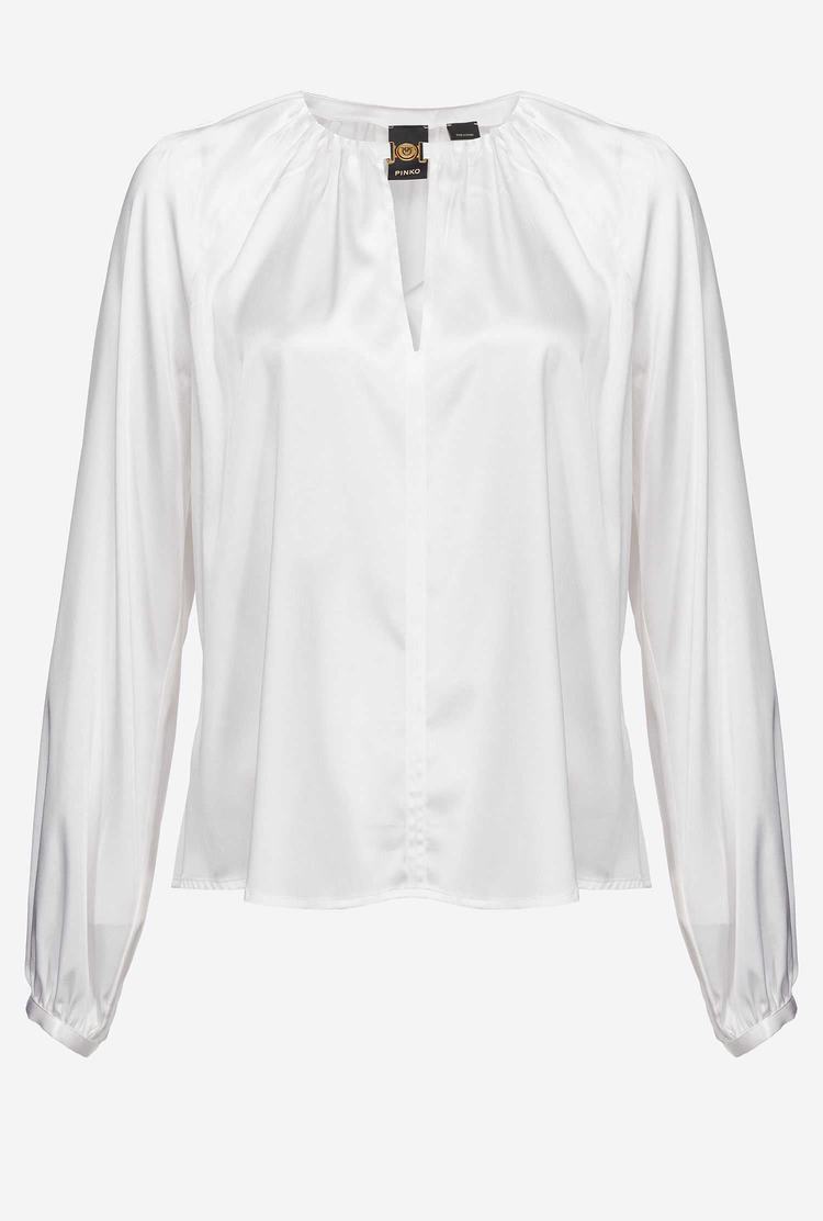 White Women's Pinko Long-sleeved Stretch Satin Shirts | Ireland-05986739