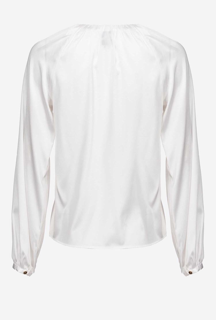 White Women's Pinko Long-sleeved Stretch Satin Shirts | Ireland-05986739