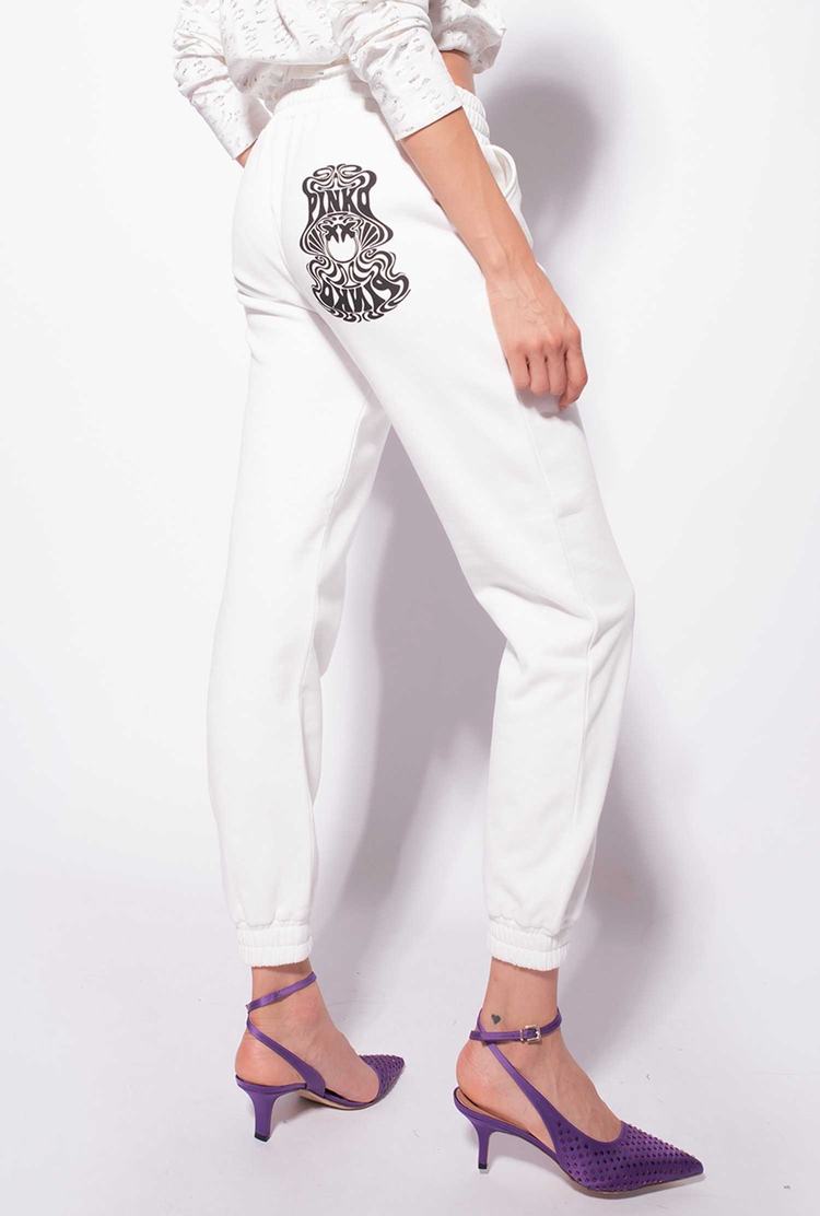 White Women's Pinko Love Birds Logo Pants | Ireland-17452369