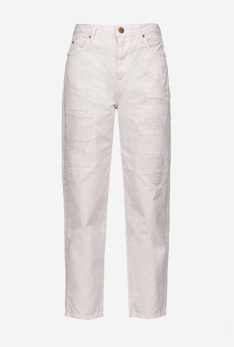 White Women's Pinko Mom-fit In Ripped Bull Fabric Jeans | Ireland-27041989