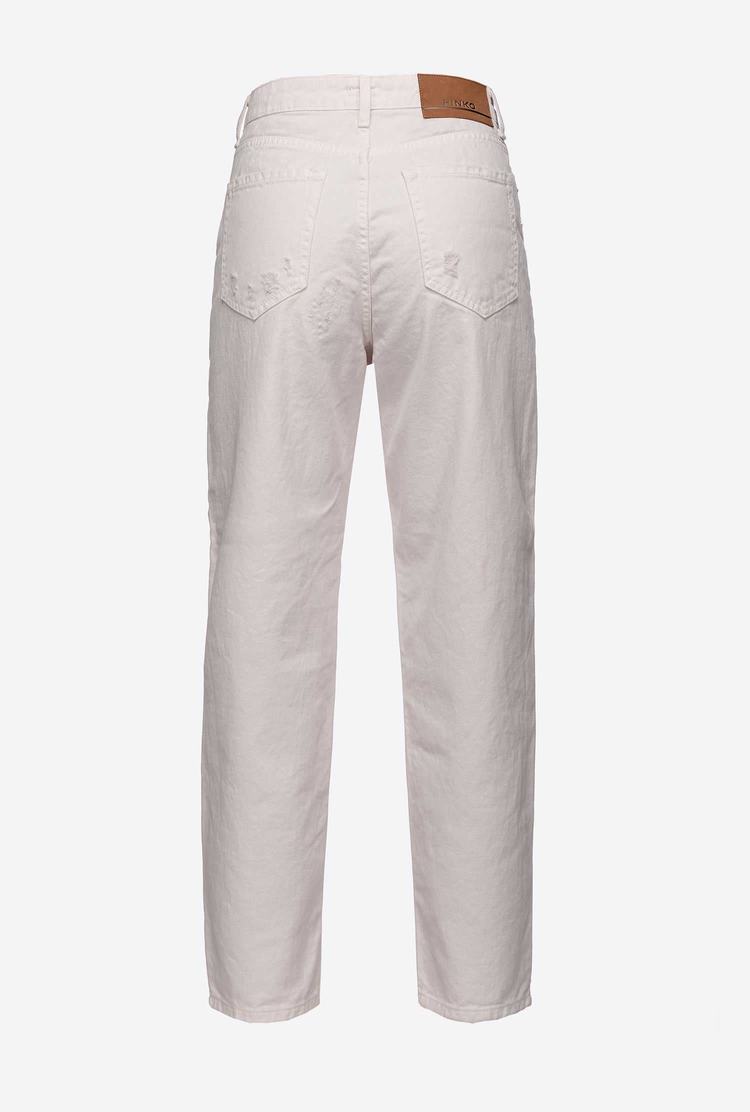 White Women's Pinko Mom-fit In Ripped Bull Fabric Jeans | Ireland-27041989