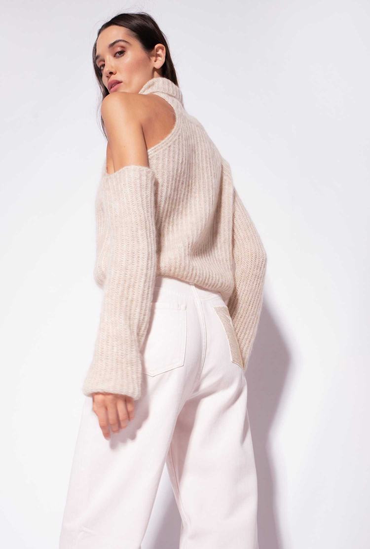 White Women's Pinko Open Shoulder Sweaters | Ireland-24316789