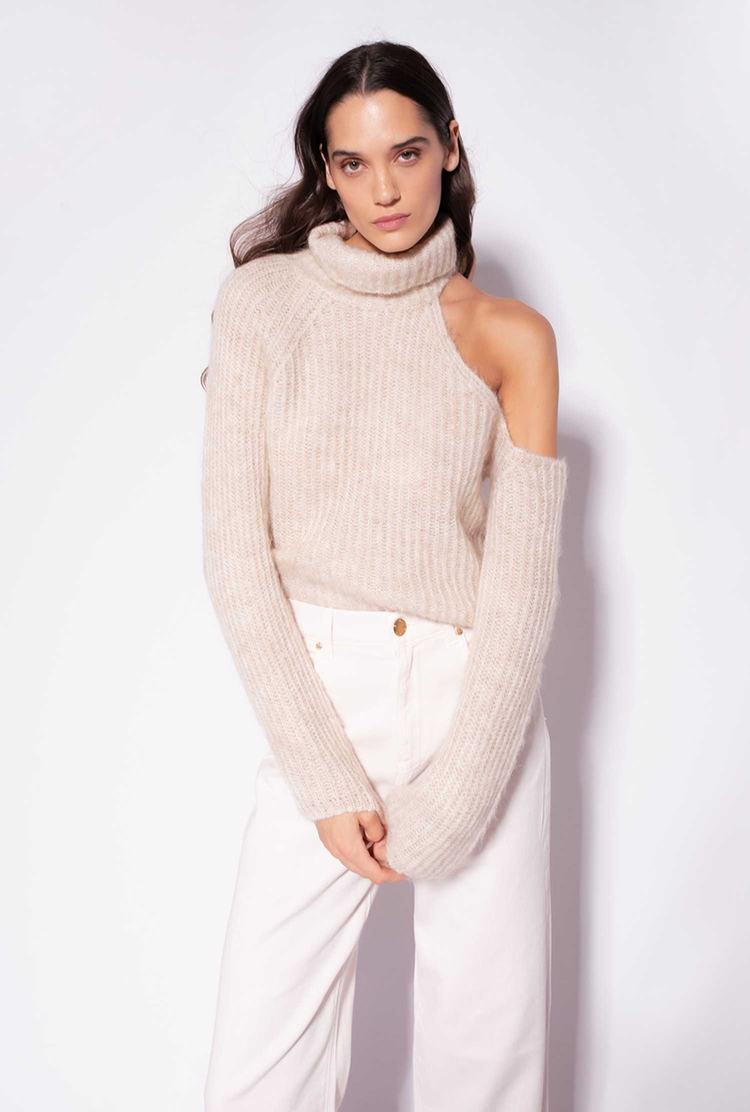 White Women\'s Pinko Open Shoulder Sweaters | Ireland-24316789