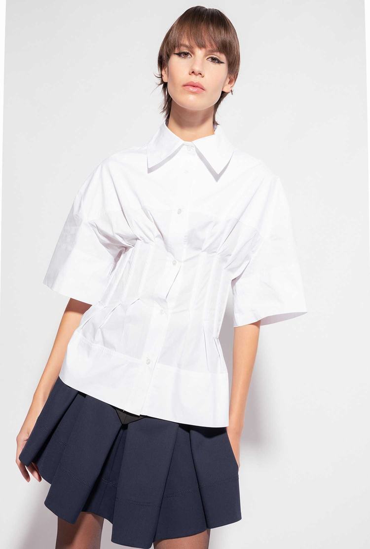 White Women\'s Pinko Reimagine Poplin Shirts | Ireland-52860439