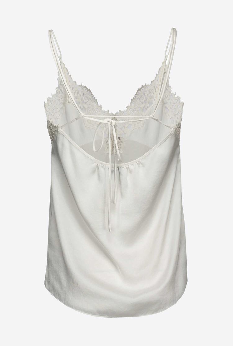 White Women's Pinko Satin And Lace Tanks | Ireland-68157239