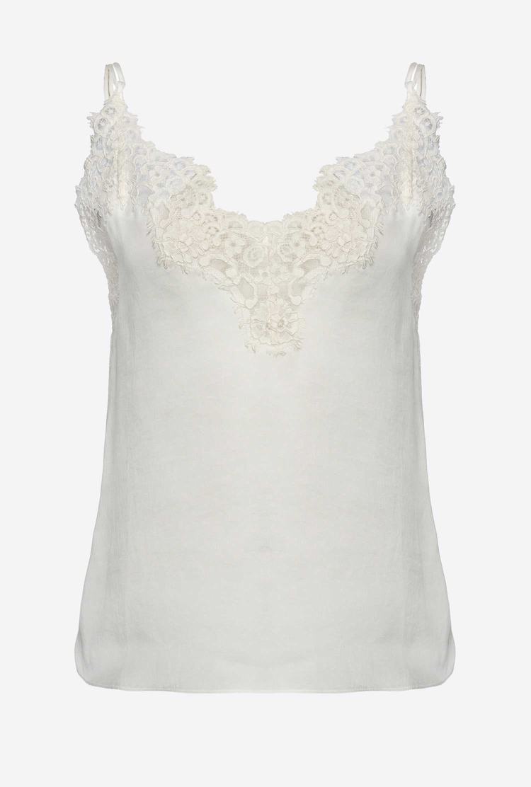 White Women\'s Pinko Satin And Lace Tanks | Ireland-68157239