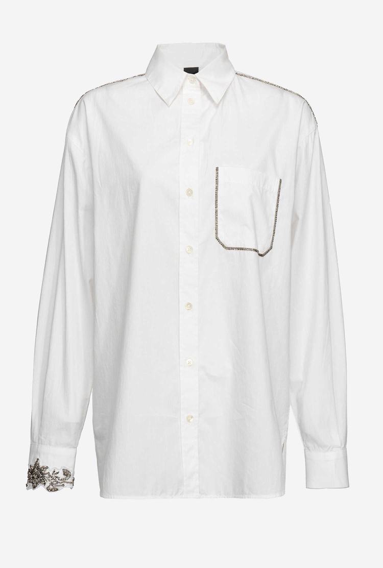 White Women's Pinko Shiny Embroidery Shirts | Ireland-57162499