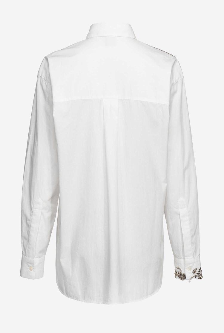 White Women's Pinko Shiny Embroidery Shirts | Ireland-57162499