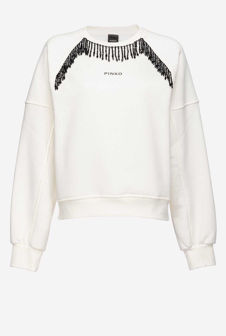 White Women's Pinko Shiny Fringing Sweatshirt | Ireland-43125769