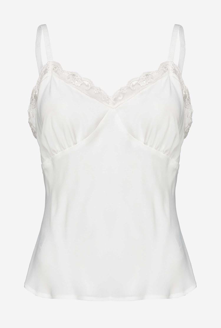 White Women's Pinko Silk And Lace Tanks | Ireland-30957819