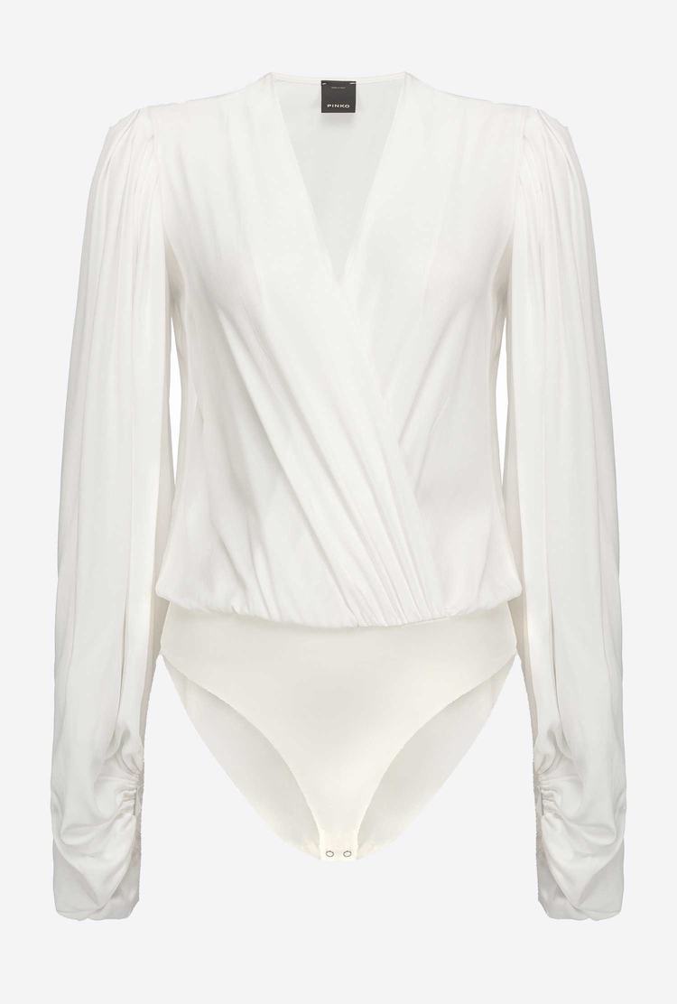 White Women's Pinko Silk-blend Wrap-front Bodysuit | Ireland-86143059