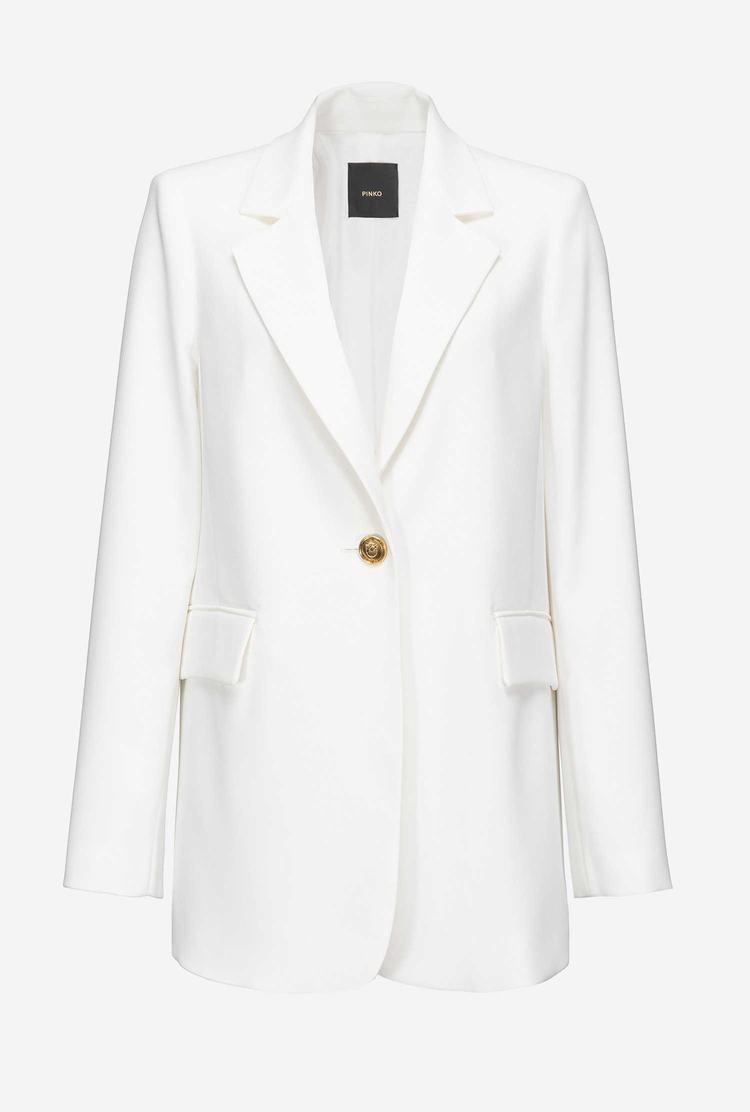 White Women's Pinko Single-breasted Stretch Crêpe Blazers | Ireland-56487939