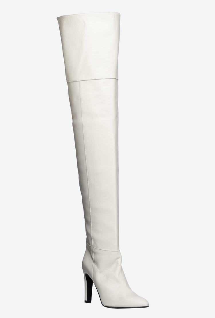 White Women's Pinko Thigh-high Leather Boots | Ireland-89537409