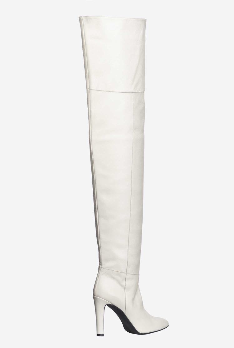 White Women's Pinko Thigh-high Leather Boots | Ireland-89537409