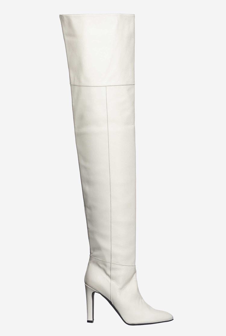 White Women\'s Pinko Thigh-high Leather Boots | Ireland-89537409