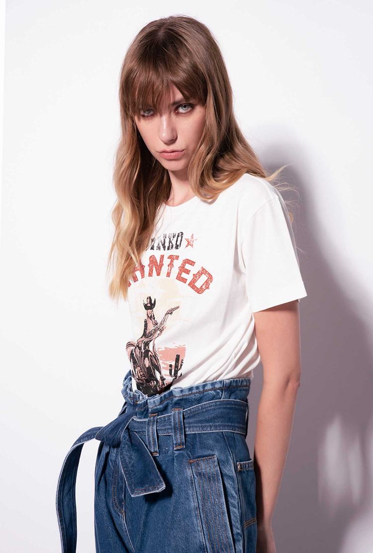 White Women's Pinko Wanted Print T Shirts | Ireland-28751909