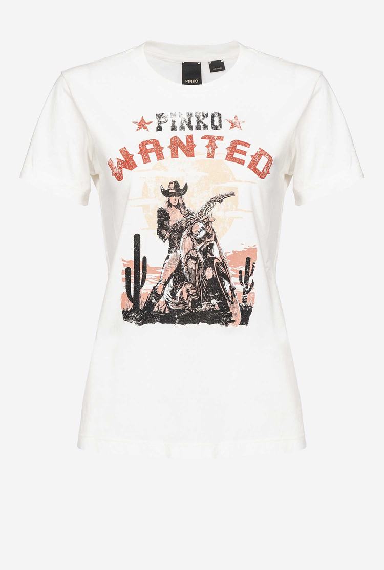 White Women's Pinko Wanted Print T Shirts | Ireland-28751909