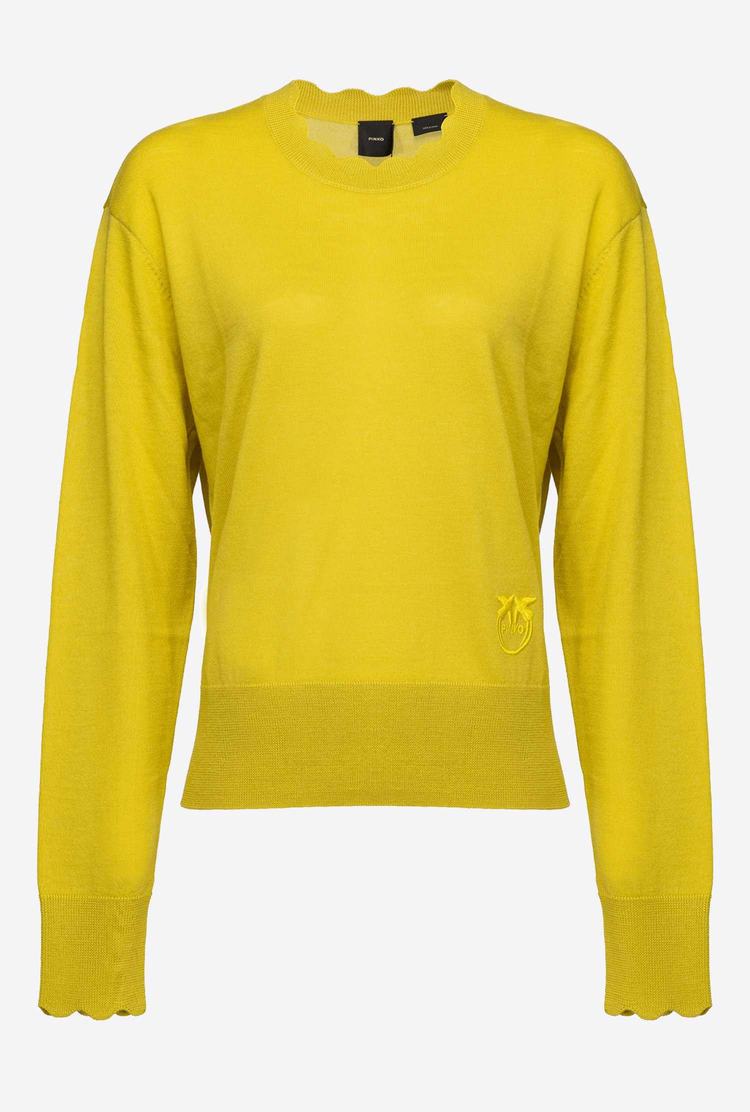 Yellow Women's Pinko Love Birds Embroidery Pullover | Ireland-48653029