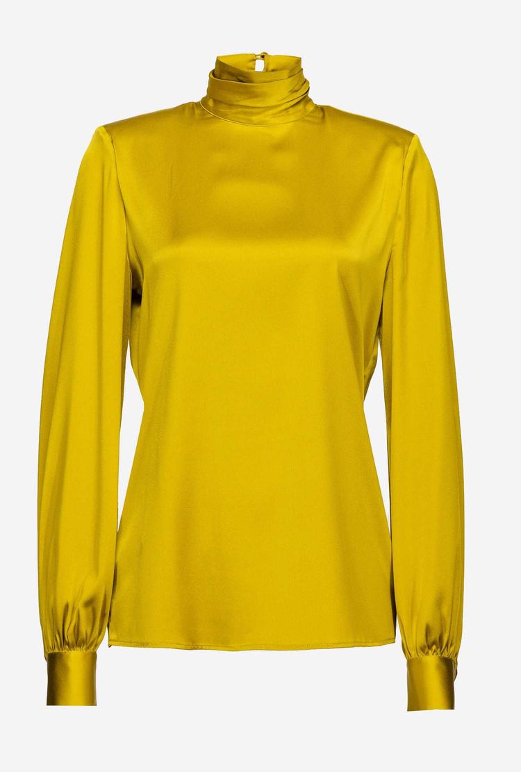 Yellow Women's Pinko Stretch Satin Turtleneck Shirts | Ireland-42796039