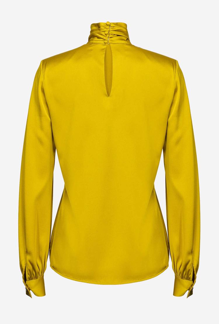 Yellow Women's Pinko Stretch Satin Turtleneck Shirts | Ireland-42796039