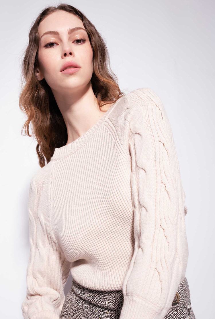 Beige Women's Pinko Cable-knit Pullover | Ireland-17649509