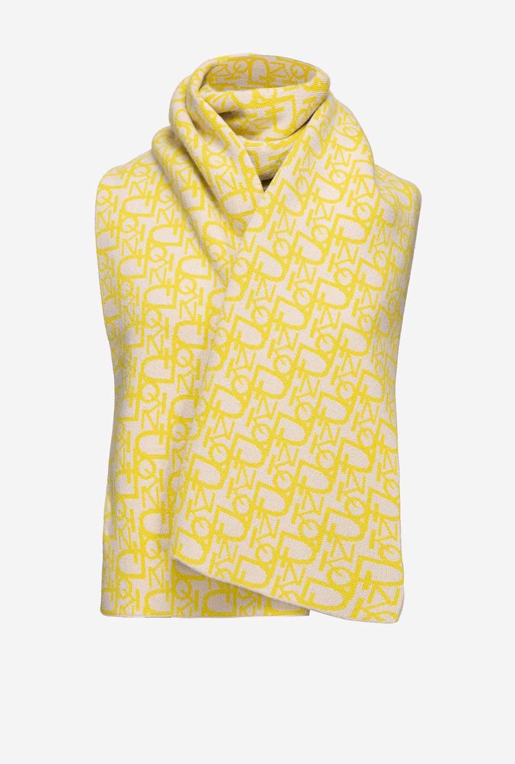 Beige/Yellow Women's Pinko Cashmere Jacquard Scarves | Ireland-26597819