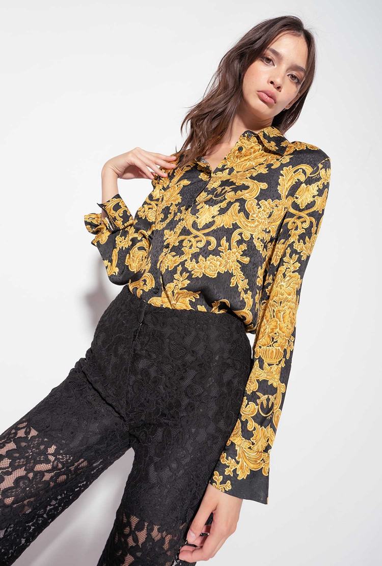 Black/Gold Women's Pinko Decorative Print Shirts | Ireland-35792489