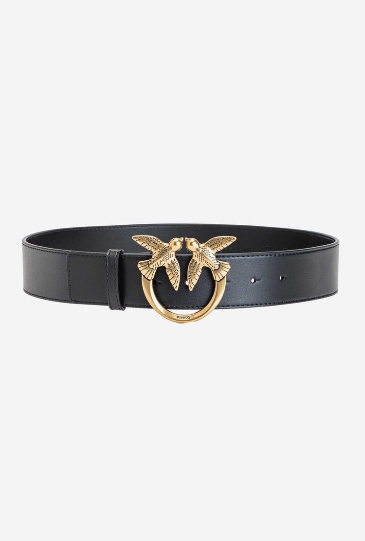 Black Gold Women's Pinko Love Birds Leather Belts | Ireland-05819239