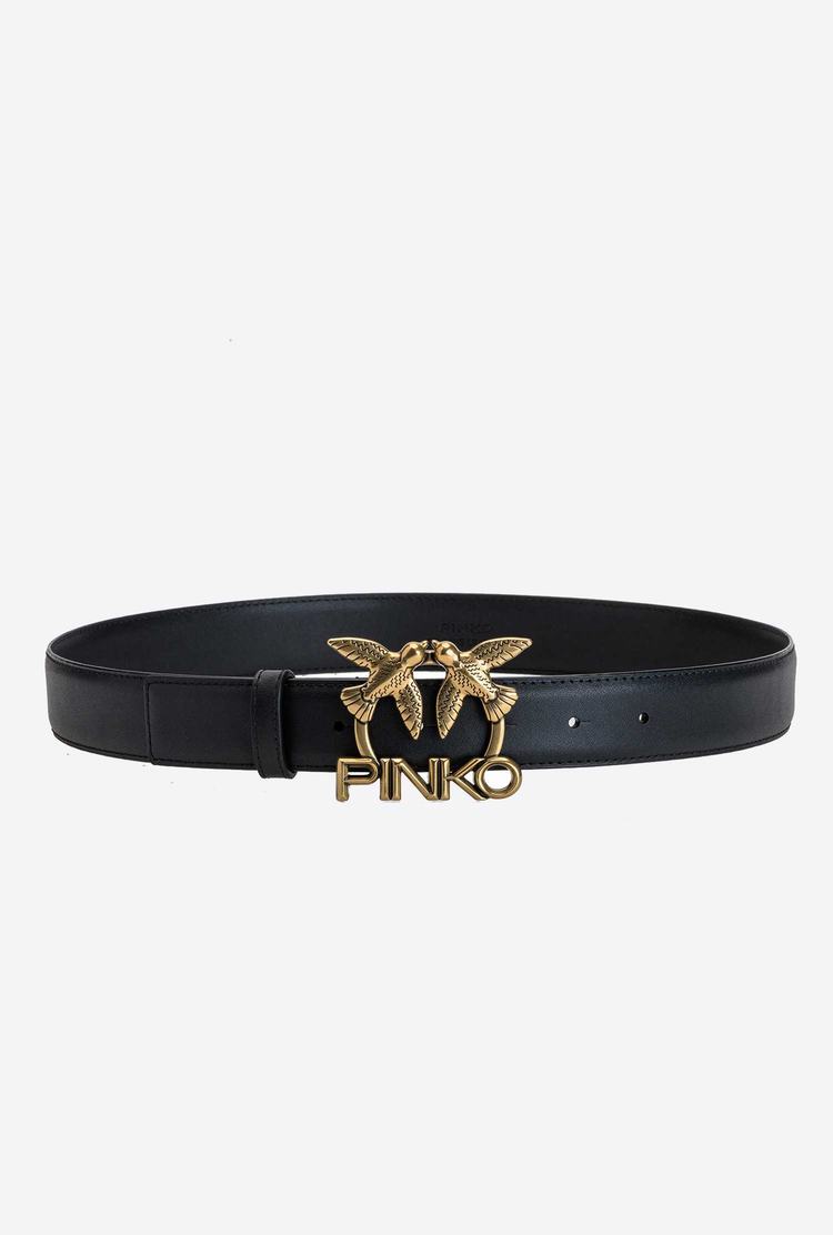 Black Gold Women's Pinko Love Birds Leather Belts | Ireland-19063879