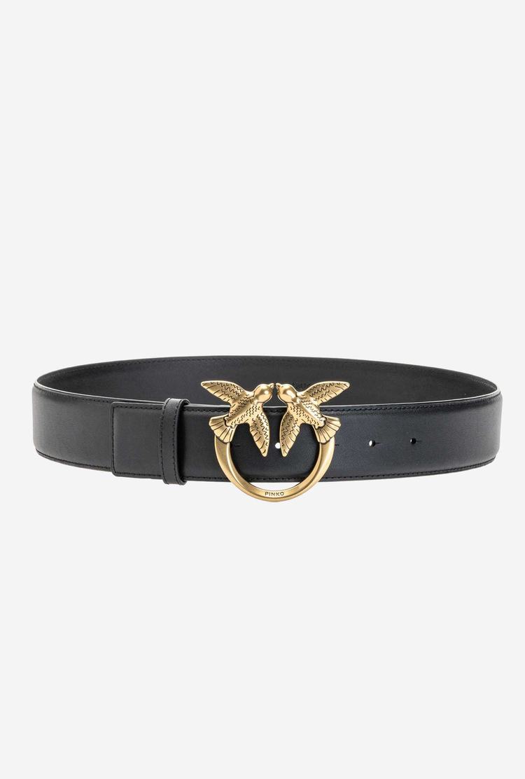 Black Gold Women's Pinko Love Birds Leather Belts | Ireland-74905239