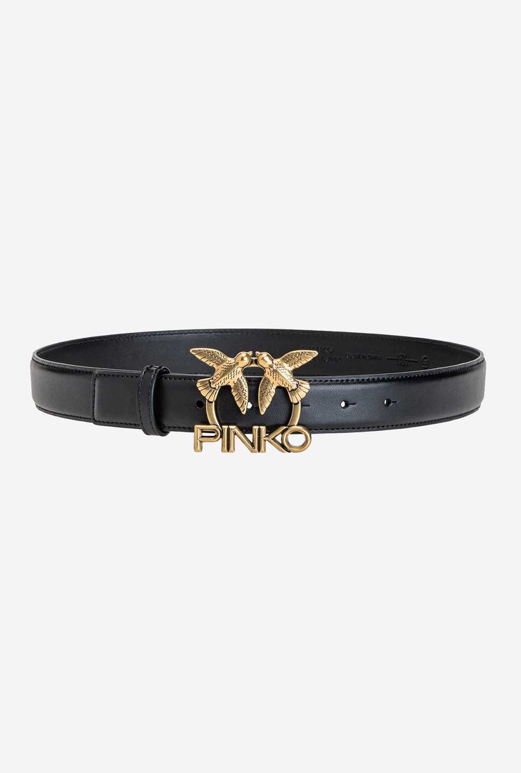 Black Gold Women's Pinko Love Birds Logo Belts | Ireland-10764829