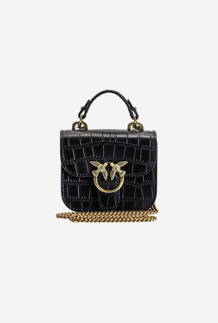 Black Gold Women's Pinko Micro Love Bag Bell Croco Mini Bag | Ireland-15439789