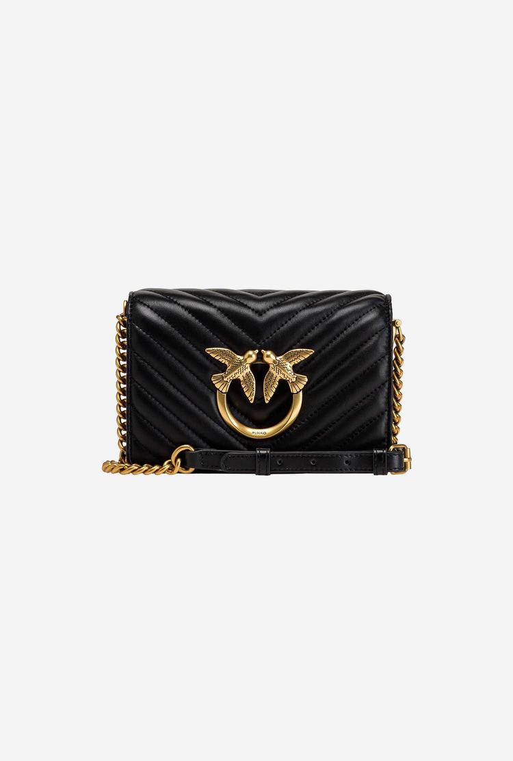 Black Gold Women's Pinko Mini Love Bag Click Chevron Crossbody Bags | Ireland-92483169