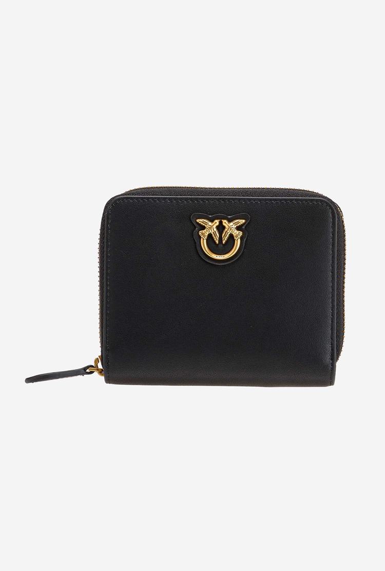 Black Gold Women's Pinko Small Zip-around Leather Purses | Ireland-13740289