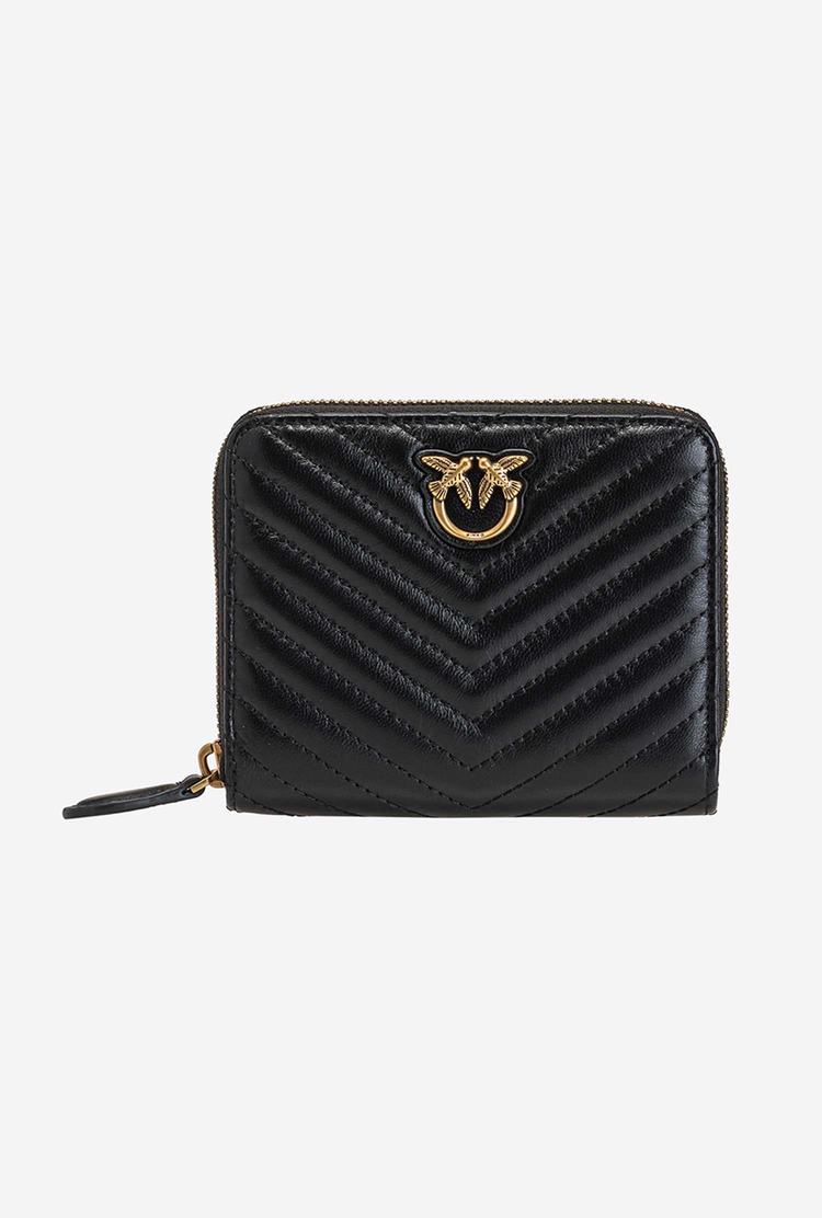 Black Gold Women's Pinko Small Zip-around In Chevron-patterned Nappa Wallets | Ireland-64271599