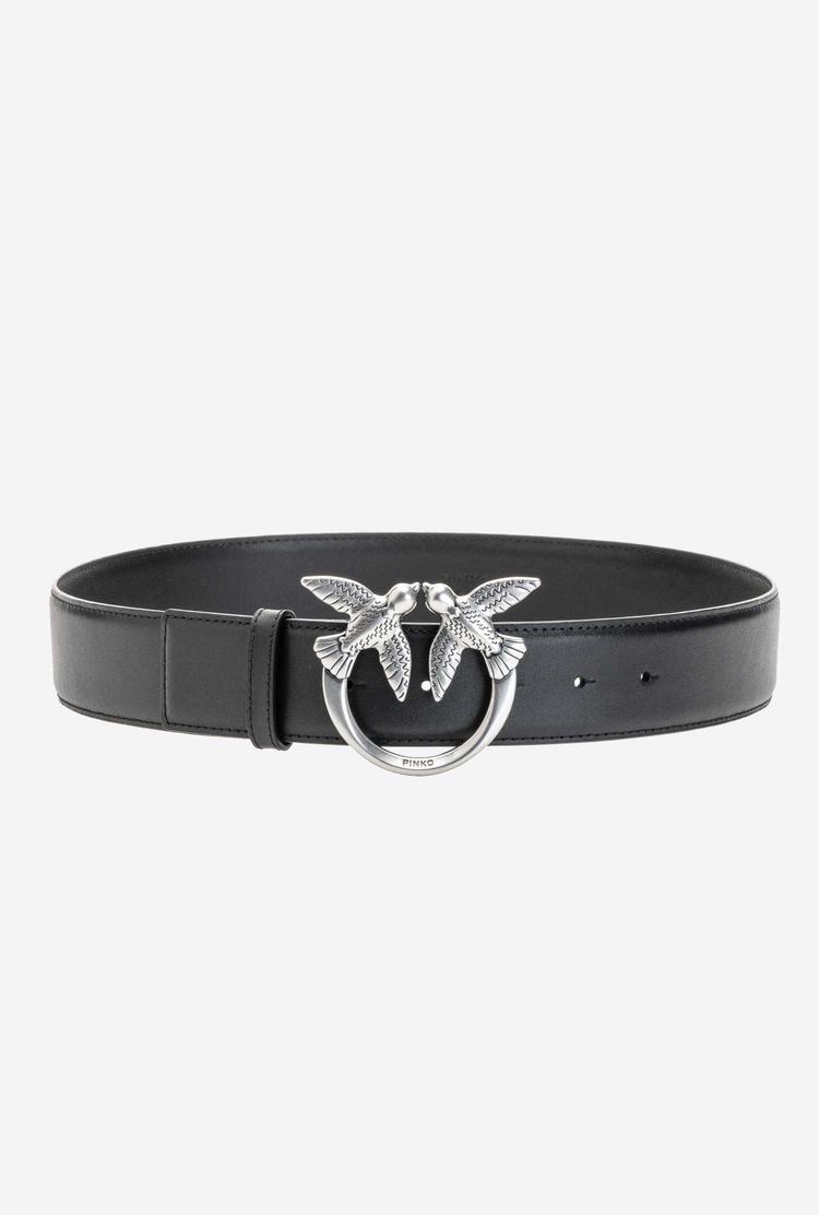 Black Silver Women's Pinko Love Birds Leather Belts | Ireland-84520319