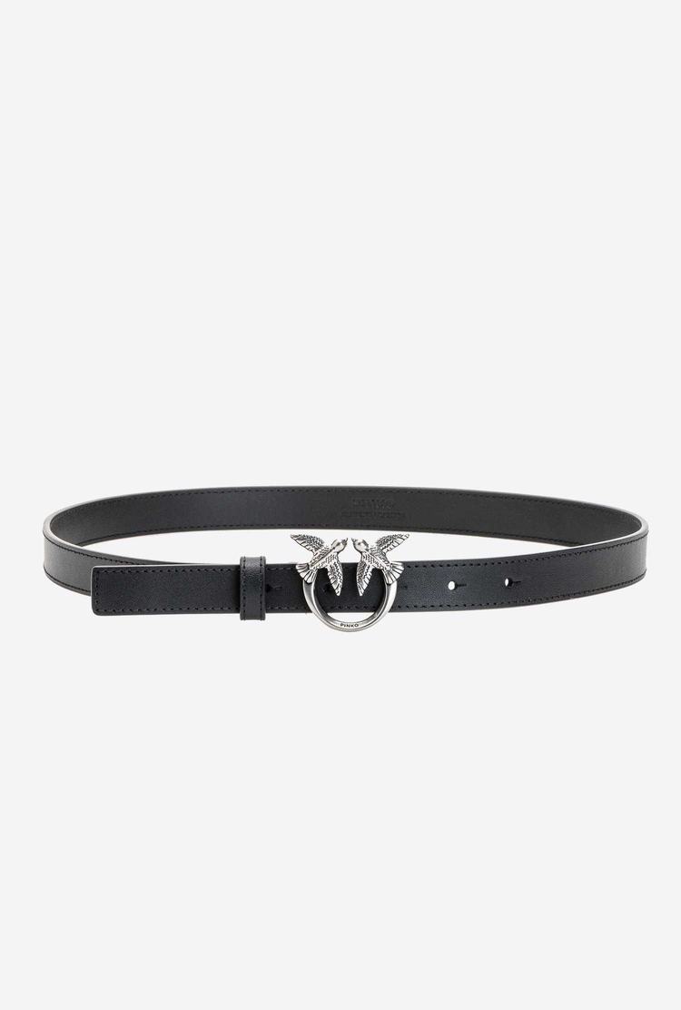 Black Silver Women's Pinko Love Birds Thin Leather Belts | Ireland-07532469