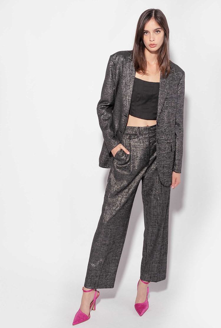 Black/Silver Women's Pinko Lurex Pants | Ireland-39817029