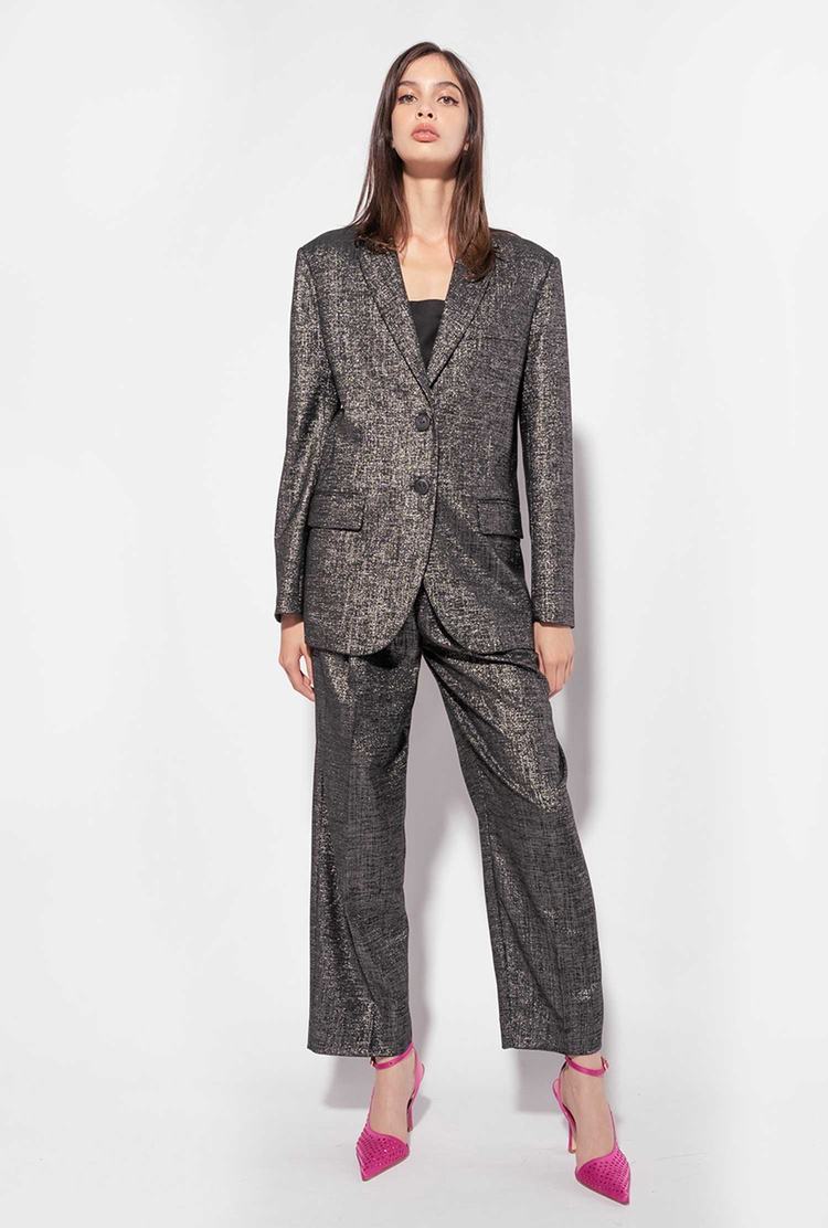 Black/Silver Women's Pinko Single-breasted Lurex Blazers | Ireland-92304789