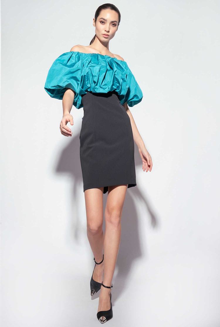 Black/Turquoise Women's Pinko Galleria Taffeta Mini Dress | Ireland-61534909