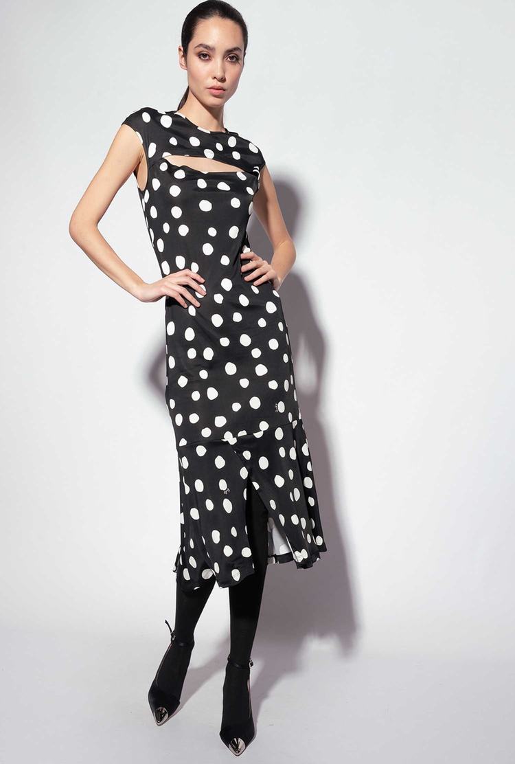 Black/White Women's Pinko Polka-dot Print Dress | Ireland-59348209