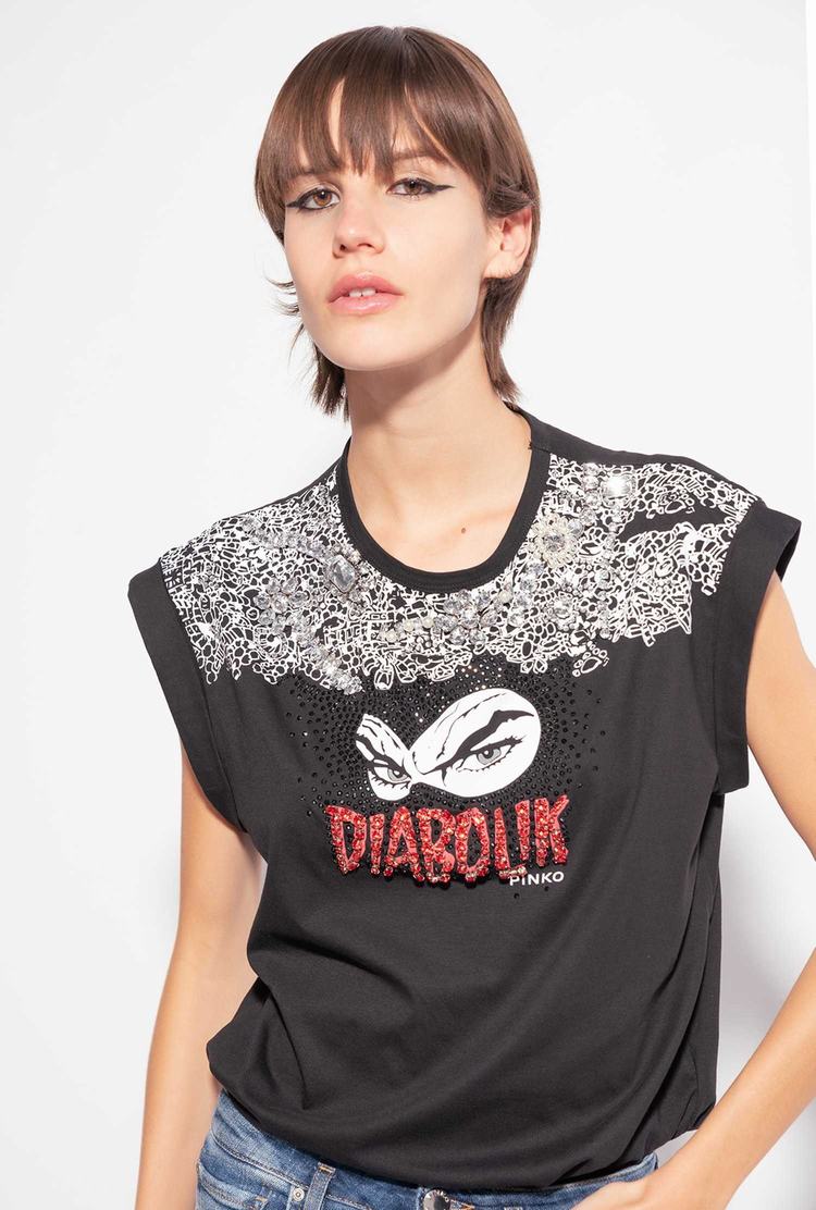 Black Women's Pinko Black Diabolik T Shirts | Ireland-45692719