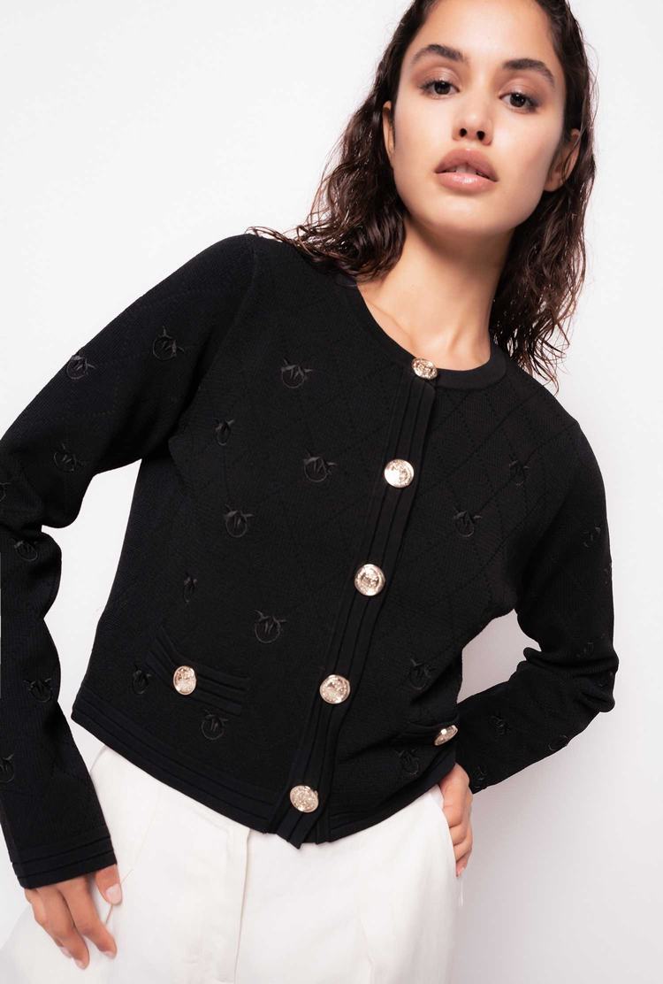 Black Women's Pinko Cropped Jacquard Love Birds Jackets | Ireland-21034959