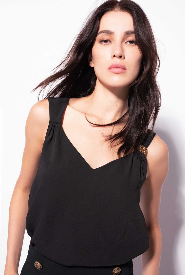 Black Women's Pinko Flowing Crepe Tanks | Ireland-05436989