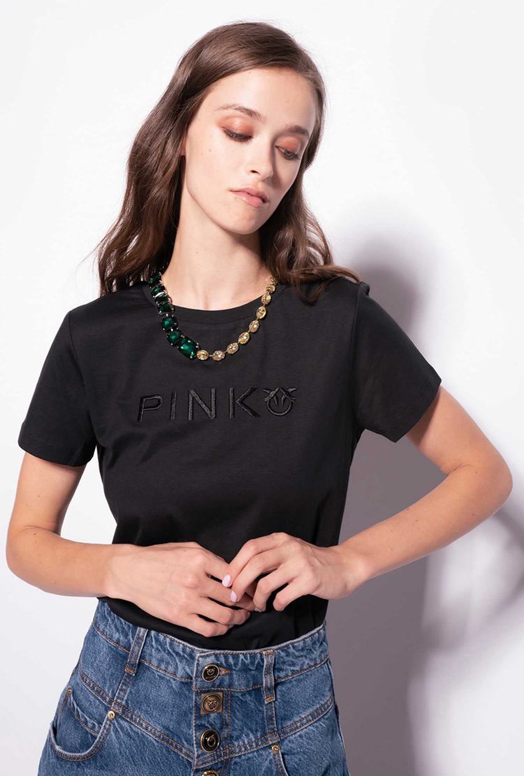 Black Women's Pinko Jewel Necklace T Shirts | Ireland-10836479