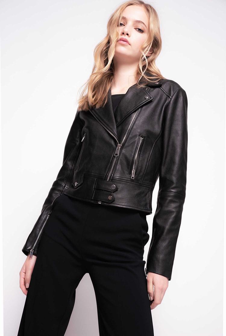 Black Women's Pinko Nappa Leather Biker Jacket | Ireland-93750619