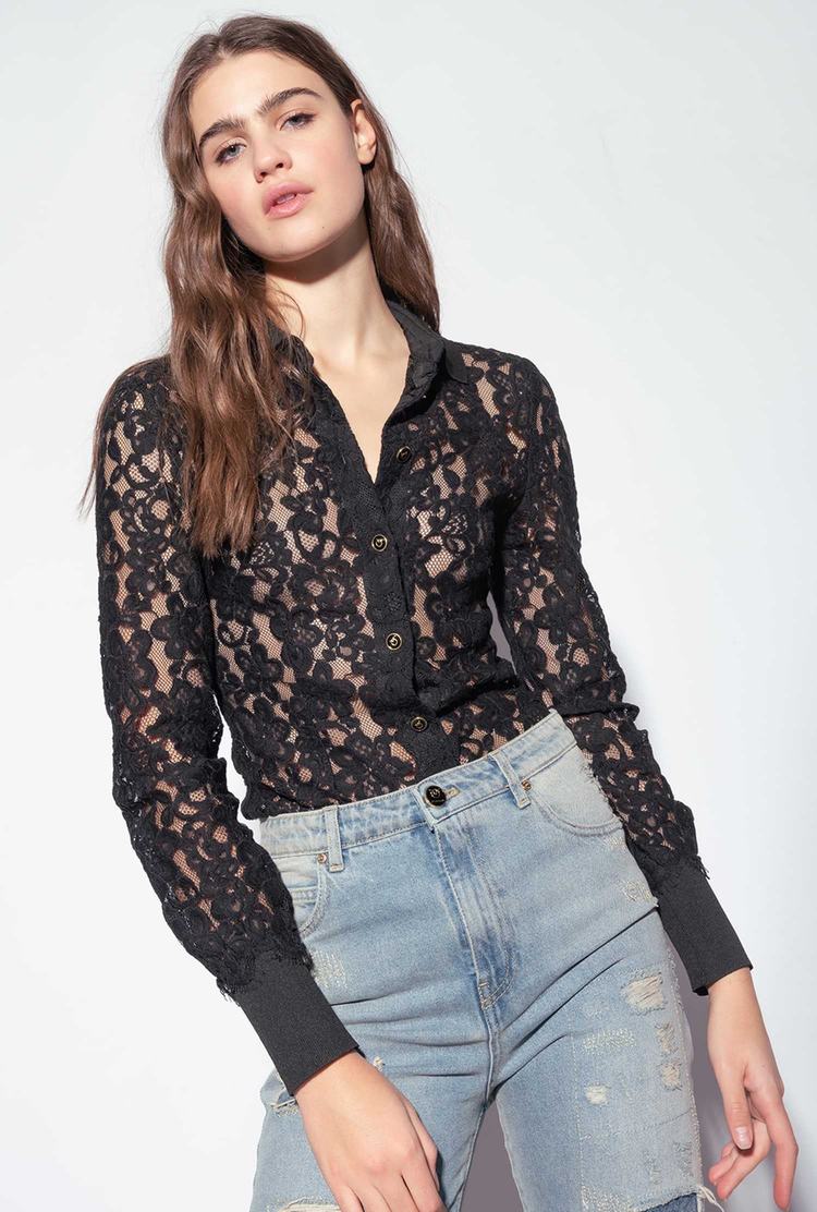 Black Women's Pinko Ramage Lace Shirts | Ireland-67594309